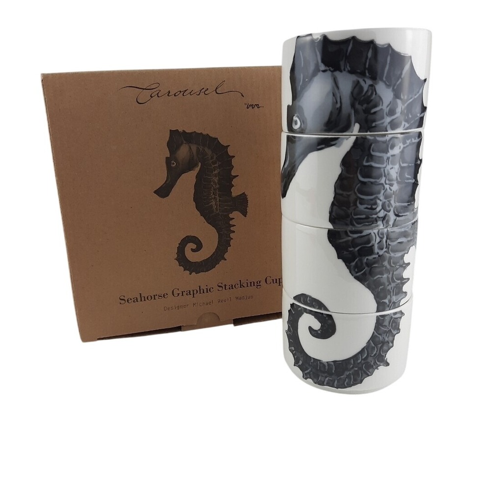Carousel By Imm Seahorse Graphic Stackable Mugs Cups Michael Revil Madjus EUC